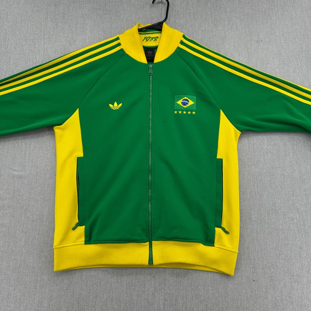 Adidas Brazil Track Jacket Mens Large Green 1978 World Cup Retro Full Zip Coat - Picture 2 of 8